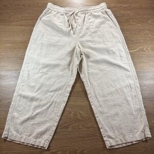 Lucky Brand Women's M Linen Blend Drawstring Crop Pants Beige Summer Boho Vibes